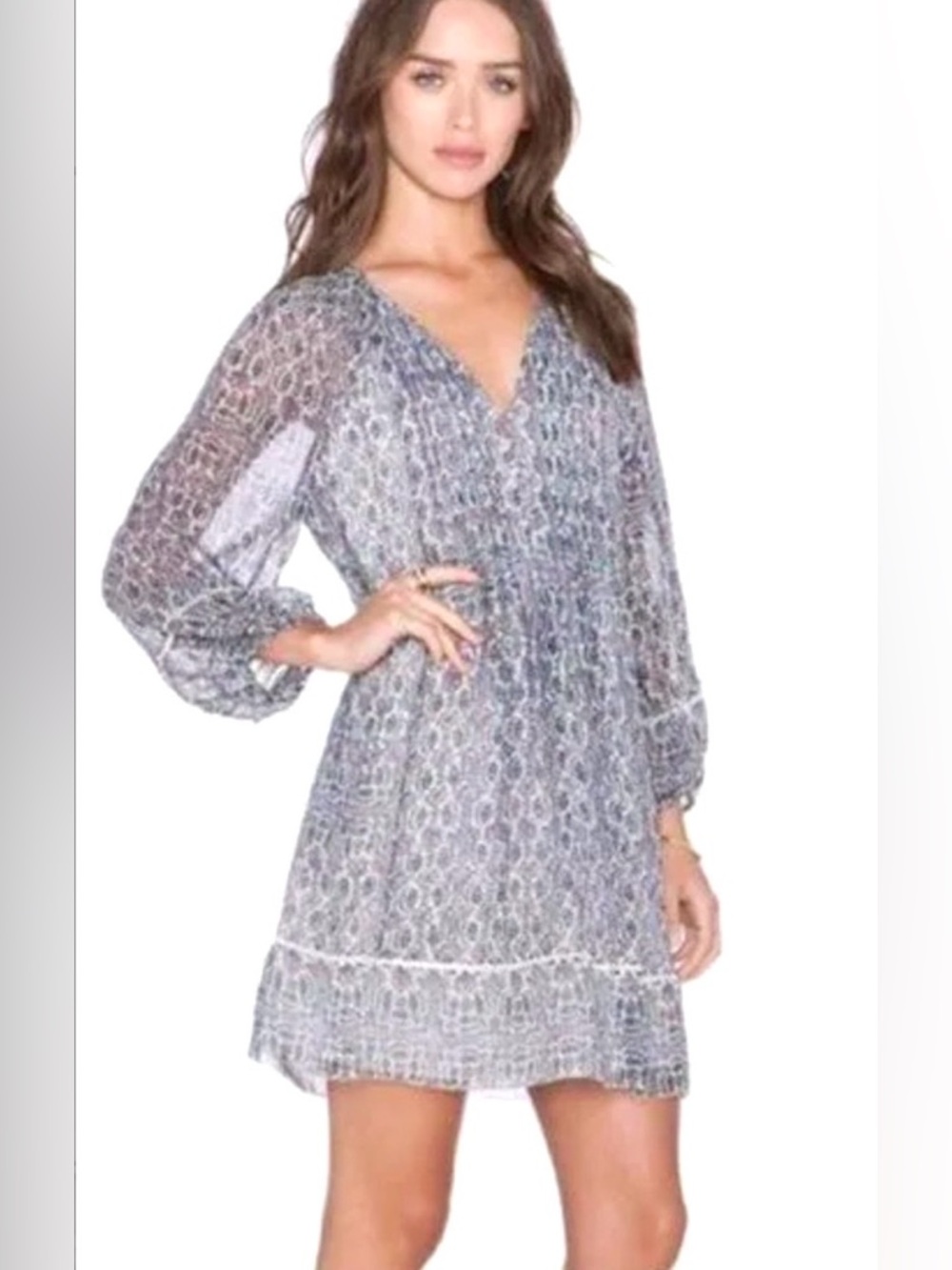 Joie Sevigny Printed Silk V Neck Purple Mini Dress Sz. XS Easter/Spring/Summer